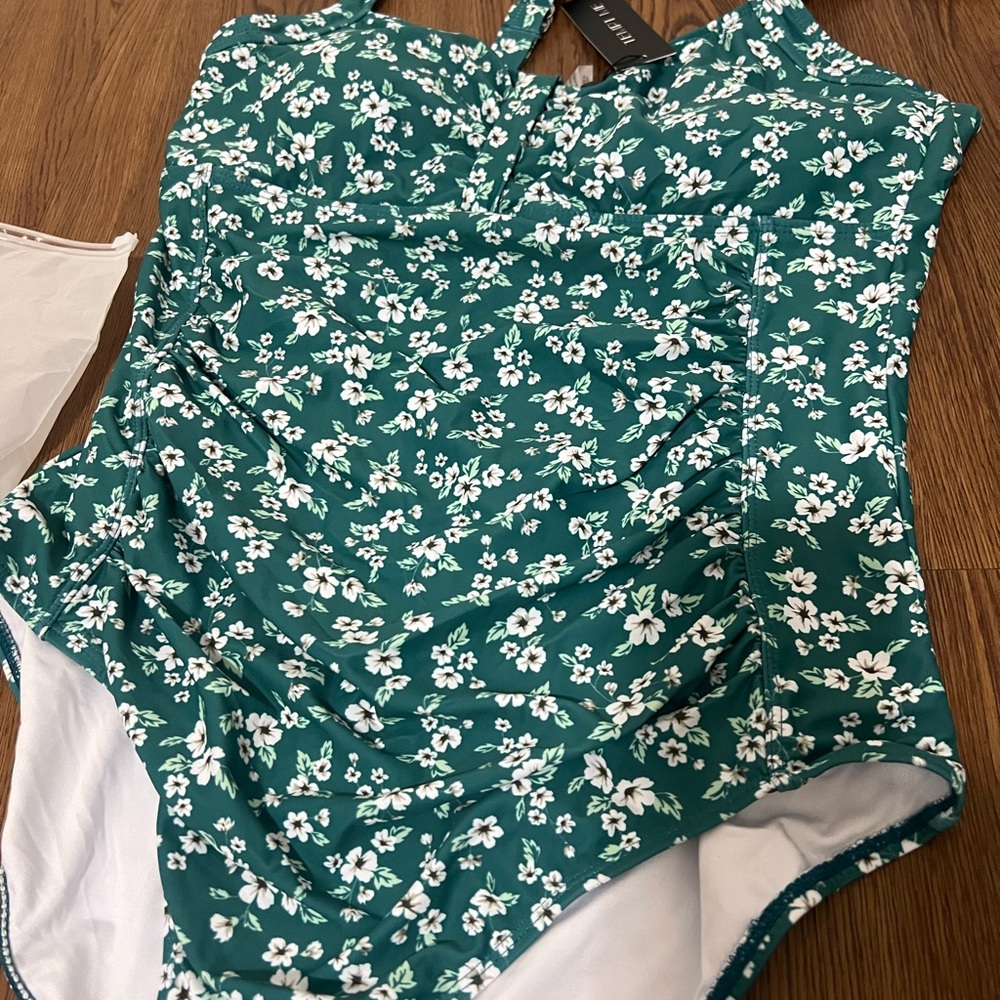 NWT Tempt Me Green Floral One Piece Bathing Suit Size XL - Picture 2 of 5
